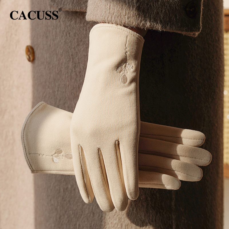 时尚可触屏手套女气质刺绣