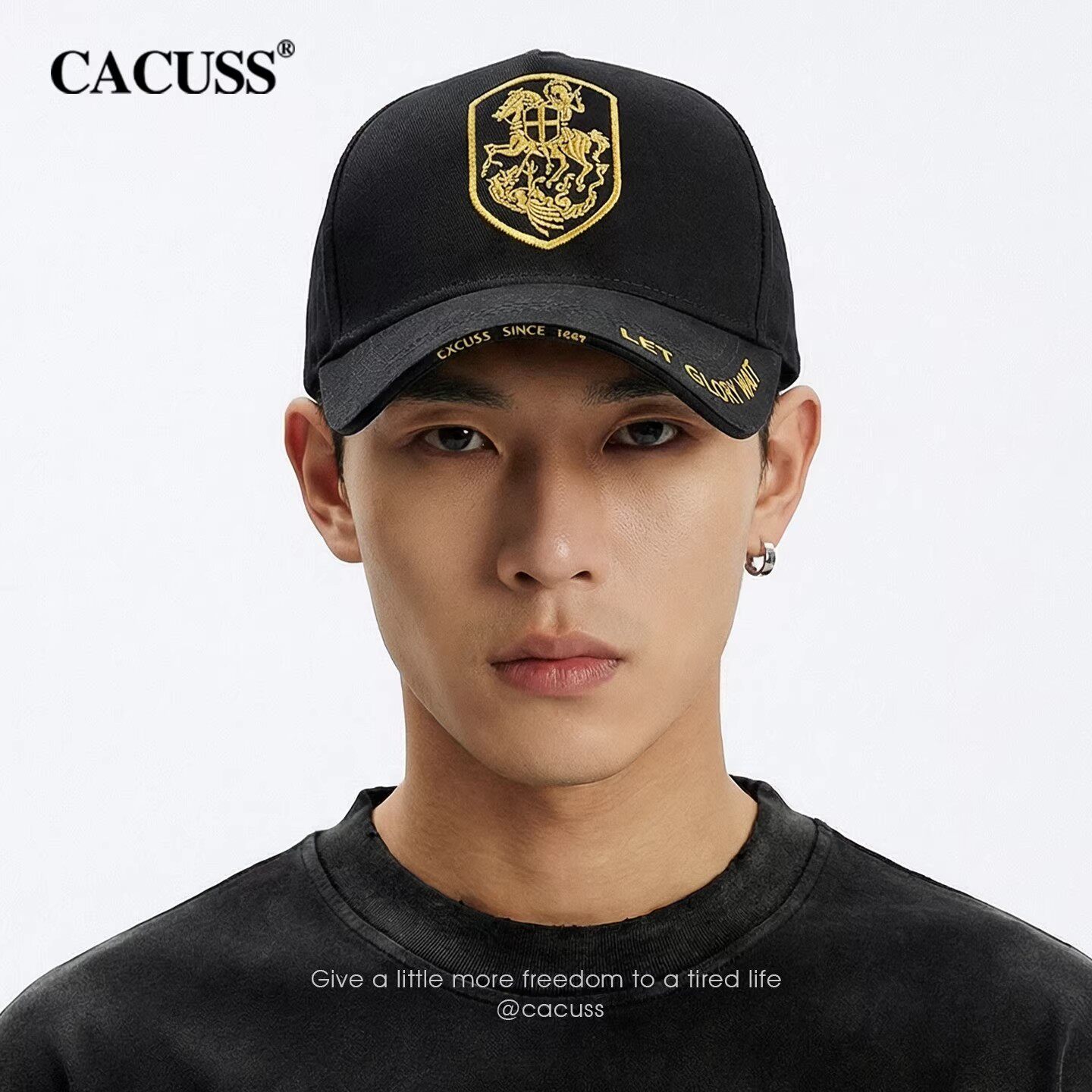 CACUSS鸭舌帽男士春季新款加大加深高顶五片帽大头围刺绣棒球帽子