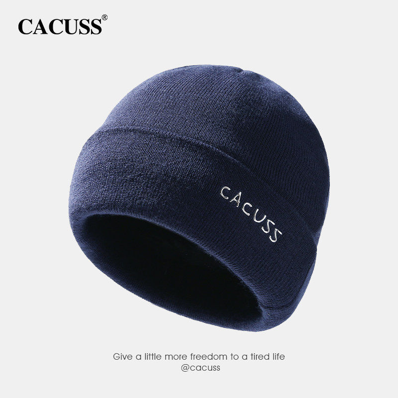 CACUSS针织帽男冬季加厚保暖含羊毛大头围毛线帽卷边防寒护耳冷帽