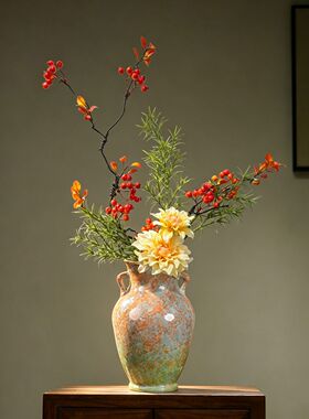 新中式复古陶瓷花瓶客厅入户玄关装饰品酒店壁龛瘦高插花绿植摆件