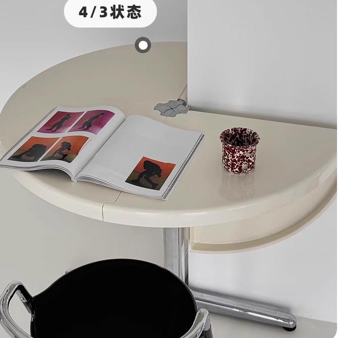 中古vintage可折叠多功能圆桌设计师半圆形餐桌家用小户型咖啡桌