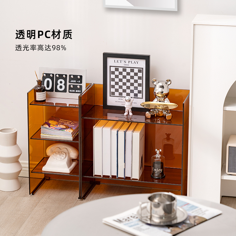 北欧客厅多层书架亚克力收纳边柜落地置物架浴室化妆品潮玩陈列架