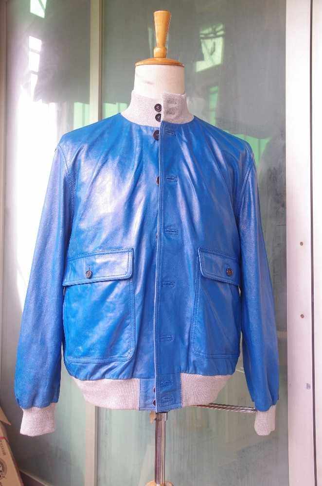 意大利著名皮衣 valstar 蓝色绵羊皮 bomber jacket it50