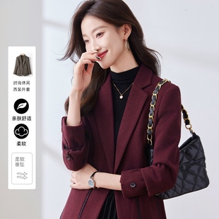 酒红色西装春秋2025新款高级感小个子职业西服休闲气质上衣