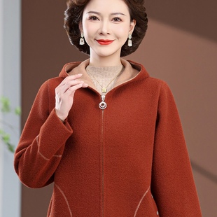 妈妈秋冬加厚针织开衫大衣2025新款中年女装秋冬连帽毛呢外套上衣