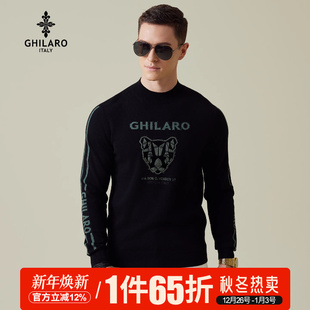 GHILARO 秋冬休闲烫钻刺绣图案保暖半高领毛衣5002 古劳吉那诺男士