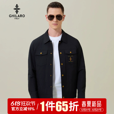 GHILARO/吉那诺男装时尚休闲工装风刺绣LOGO翻领夹克外套3004