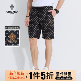 4003 GHILARO 古劳吉那诺男2025年夏刺绣皇冠LOGO满身印花短裤