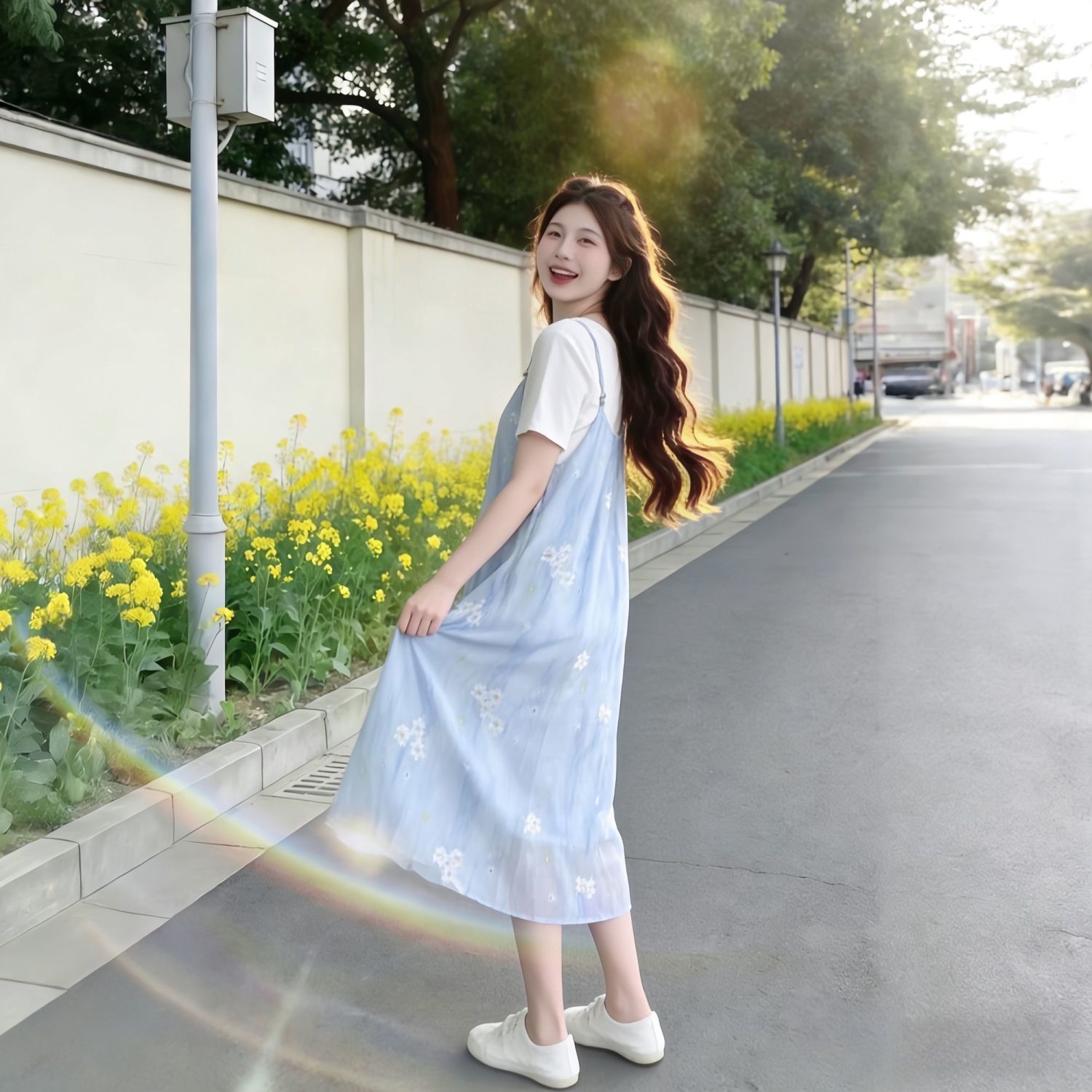 洋气时尚新款夏季孕妇连衣裙潮妈减龄遮肚短袖孕妇裙碎花孕妇套装