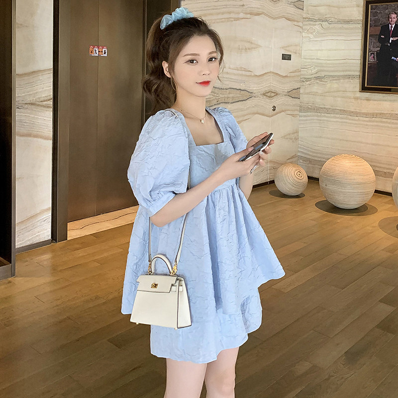 孕妇装夏套装2026时尚款甜美泡泡袖方领宽松孕妇上衣小个子两件套