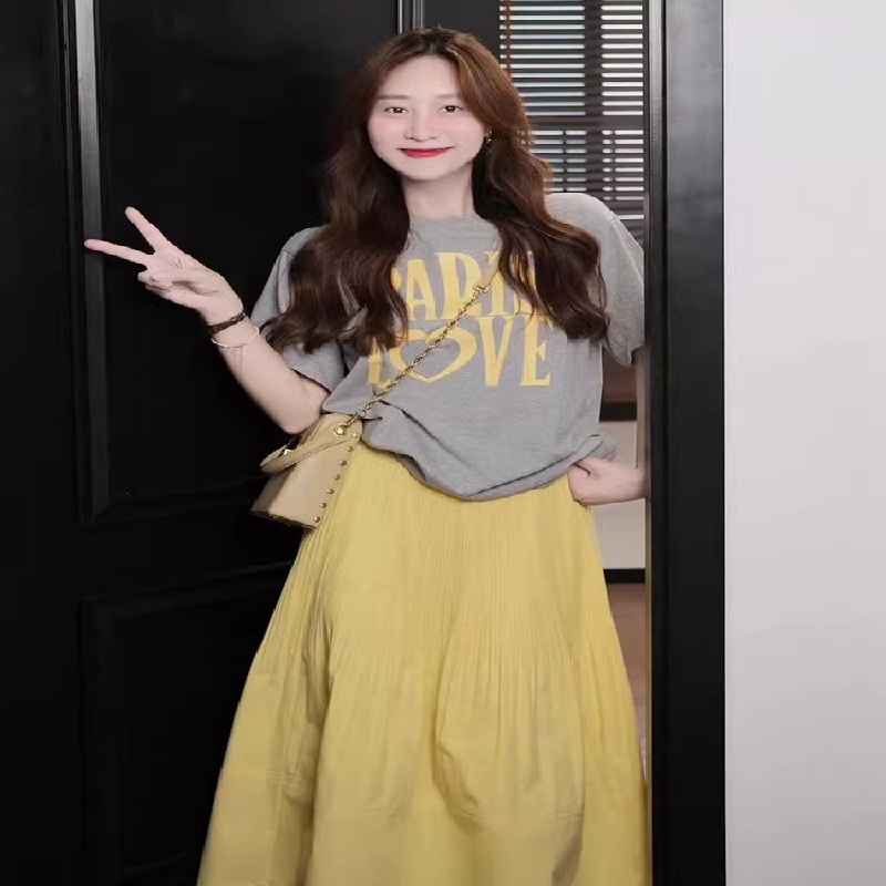 网红孕妇套装甜美夏季新款宽松时尚短袖上衣+托腹半身裙子两件套