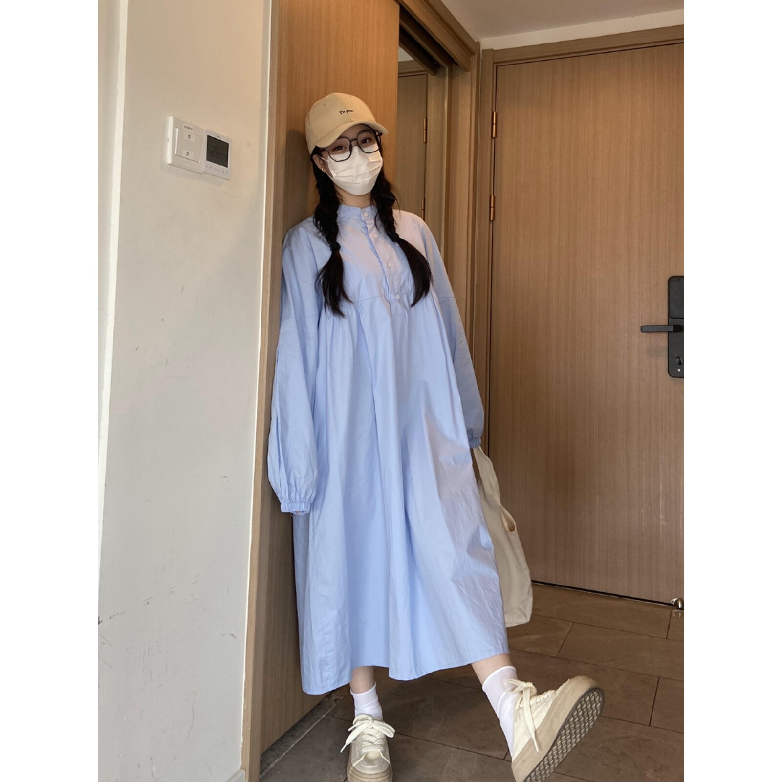 2026春秋季新款孕妇长袖连衣裙女时尚中长款韩版a字裙衬衫裙子