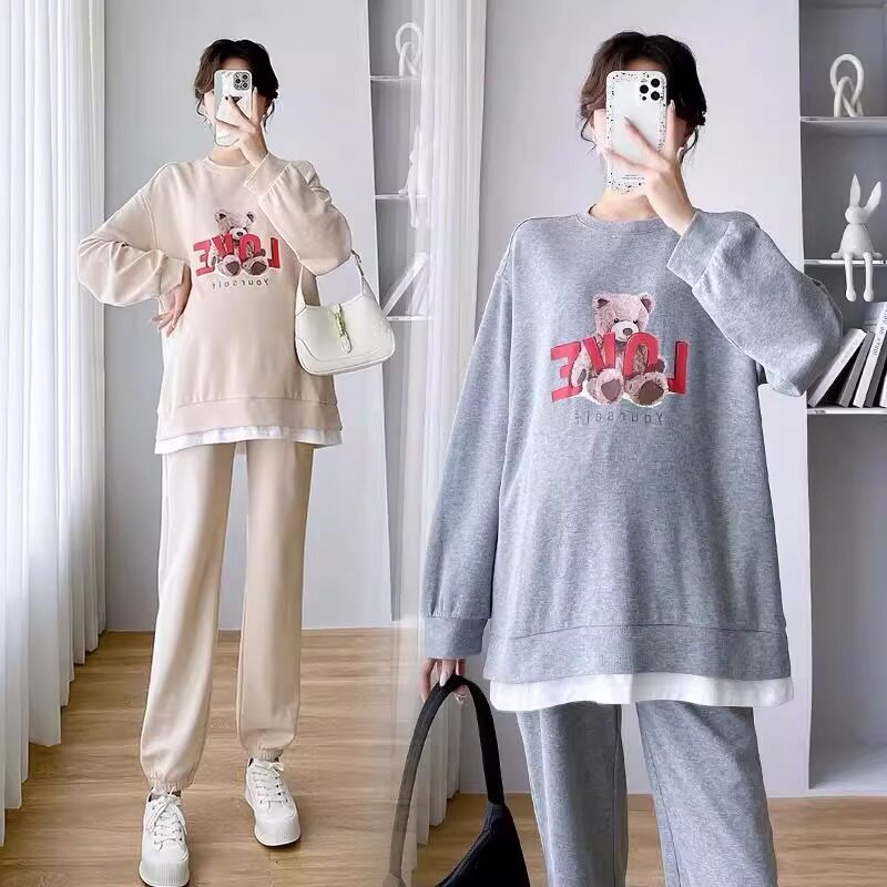 大码长袖卫衣可外穿春秋孕妇托腹裤两件套孕妇秋装套装时尚款减龄