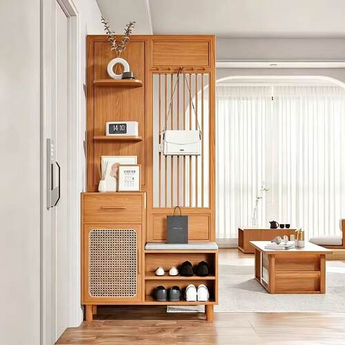 新中式实木玄关柜入户客厅屏风隔断柜收纳鞋柜遮挡极简中古风