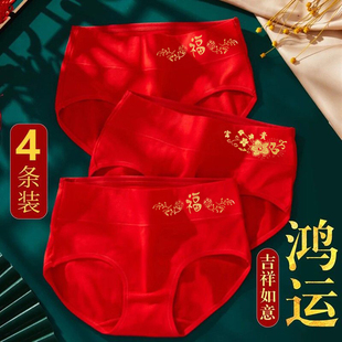 头结婚裤 马年大红色纯棉女士内裤 属马短裤 三角裤 袜本命年高腰大码