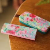 眼镜盒女新款 圆柱形近视眼镜框盒便携抗压原创粉色油画清新ins风