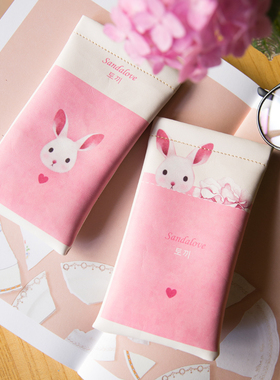 眼镜袋 近视眼镜袋 太阳镜袋 可爱小兔子粉红 弹口袋 原创PU包邮