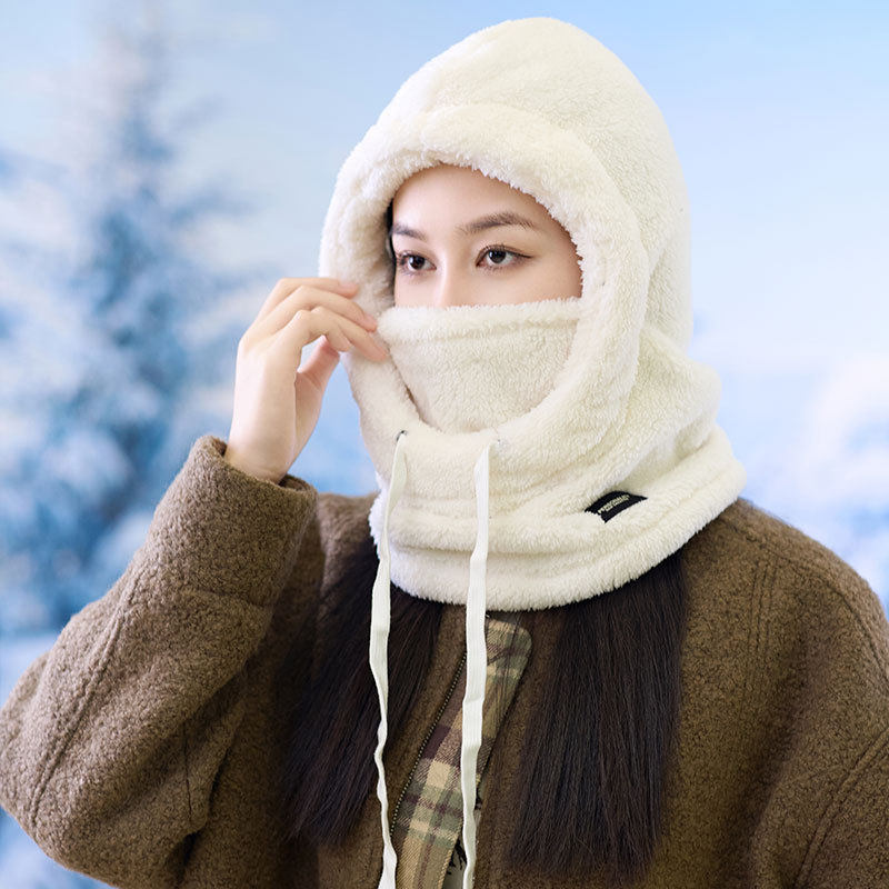 跨境帽子冬季男女保暖帽子防风雪帽围脖口罩连体毛绒帽棉绒骑行帽