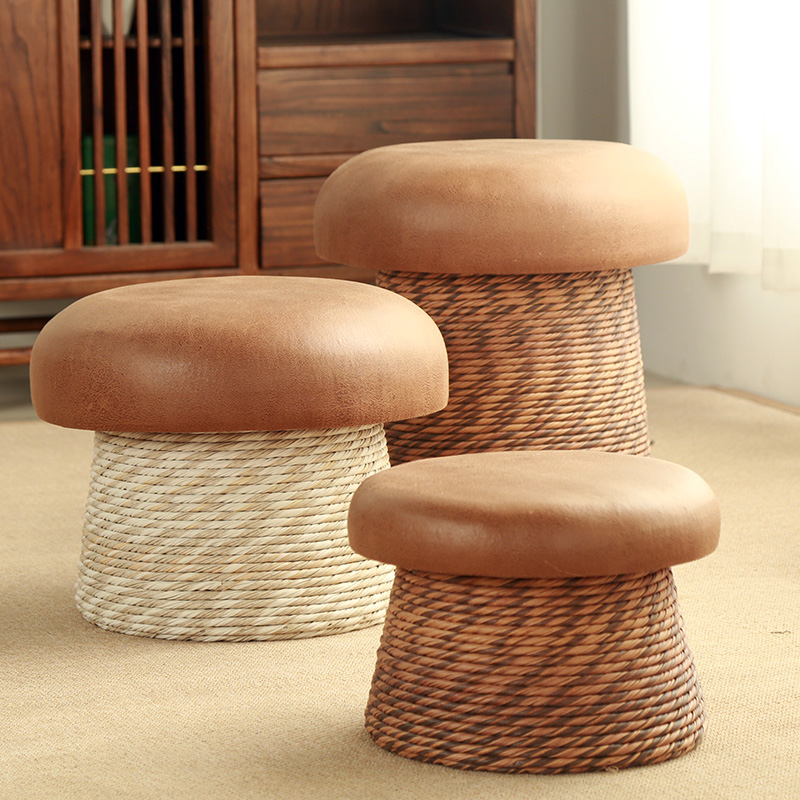 蘑菇凳矮凳坐凳凳子门口换鞋凳客厅墩子沙发凳创意编织凳圆形椅子