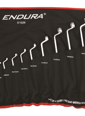 力易得公制9件套铬钒钢双梅花扳手E1526凸筋式样75度弯角6-27mm