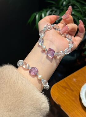 双A天然透亮随形切面白水晶方糖水晶手链经典时尚女款手串