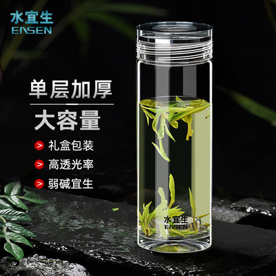 水宜生单层加厚玻璃杯大容量泡茶杯耐热高透光水晶杯2025款绿茶杯