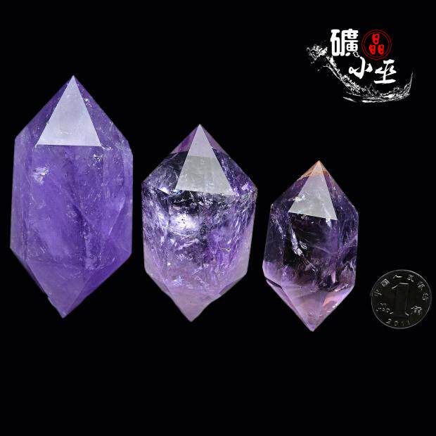 天然紫水晶柱双头尖diy头摆件实物拍摄矿物晶体矿石标本原石