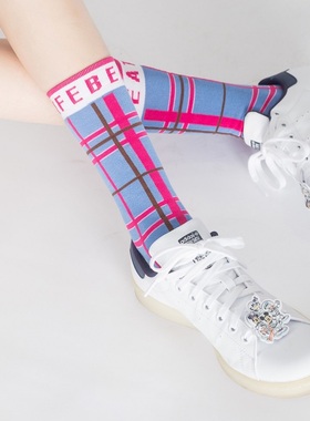 LIFEBEAT美式复古学院风Preppy系列中筒个性格纹袜