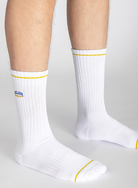 LIFEBEAT运动训练袜袜子纯棉白色男毛巾底中筒袜