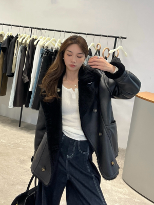 卢西西皮草 冬季100羊羔毛皮草2025新款皮毛一体外套女甜酷机车服