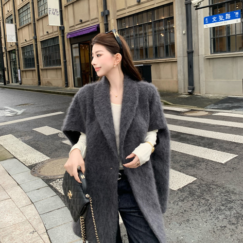 山羊绒羊毛拉毛大衣马甲外套
