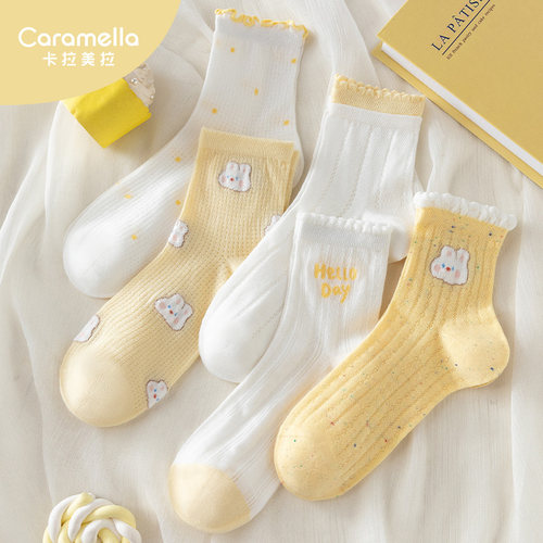caramella春夏新品可爱袜子女生爆款网眼透气少女卡通棉袜中筒袜 - 封面
