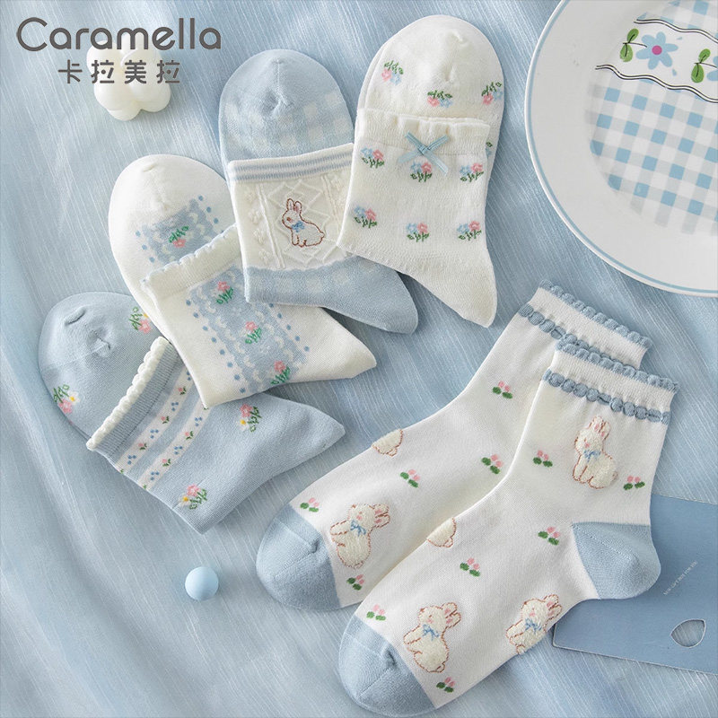 卡拉美拉短筒袜子女春秋款透气棉袜薄袜女士不掉跟短袜少女中筒袜