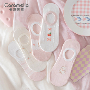 caramella袜子女夏季 粉色船袜薄不掉跟浅口透气防滑隐形女袜 新款