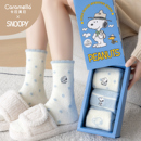 卡拉美拉史努比联名2026秋冬新款中筒袜女保暖礼盒装云朵绒睡眠袜