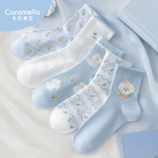 爆款 女士棉短袜女生透气新款 中筒袜 可爱薄款 caramella袜子女夏季