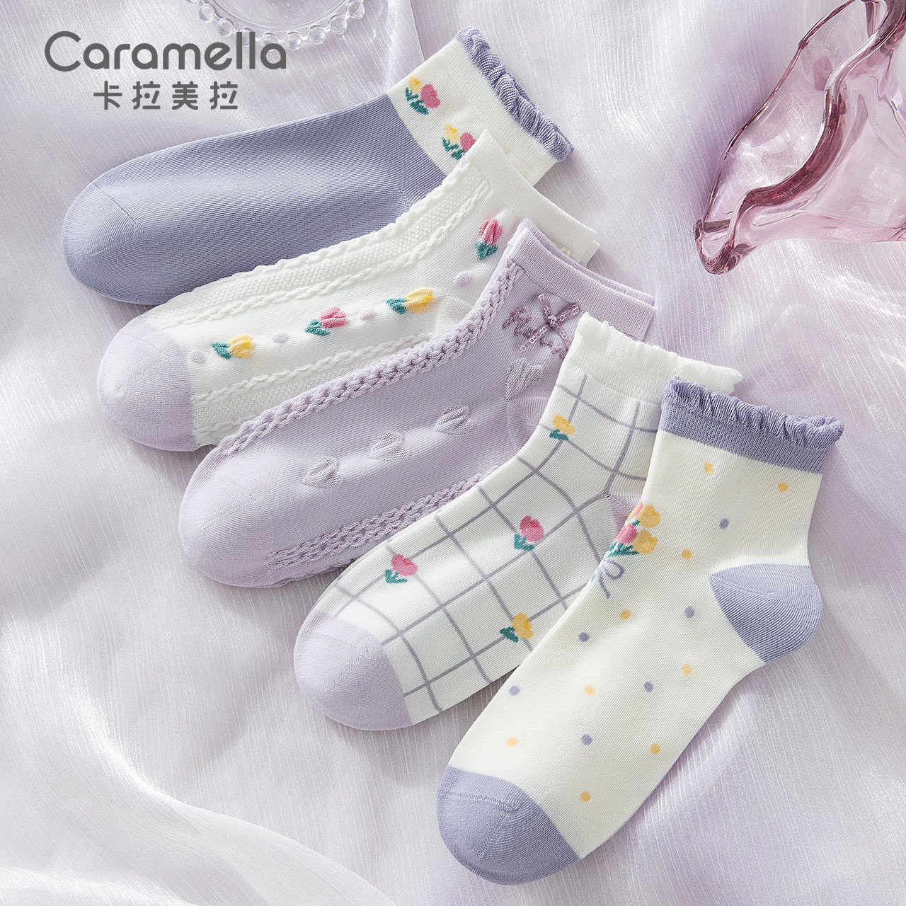 卡拉美拉夏天袜子女春季薄款短袜不掉跟船袜棉袜网眼袜透气防臭@