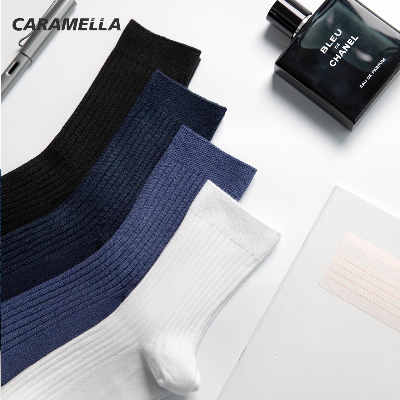 caramella袜子男中筒纯棉春秋季加厚防臭商务运动长筒吸汗男袜子
