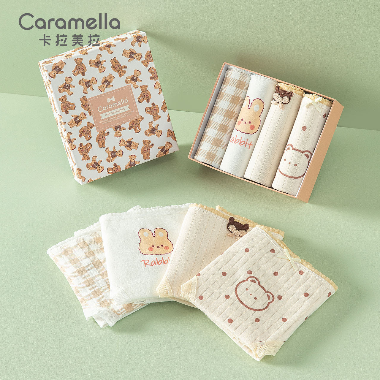 caramella中腰女士内裤卡通可爱薄款三角裤纯棉亲肤透气短裤礼盒