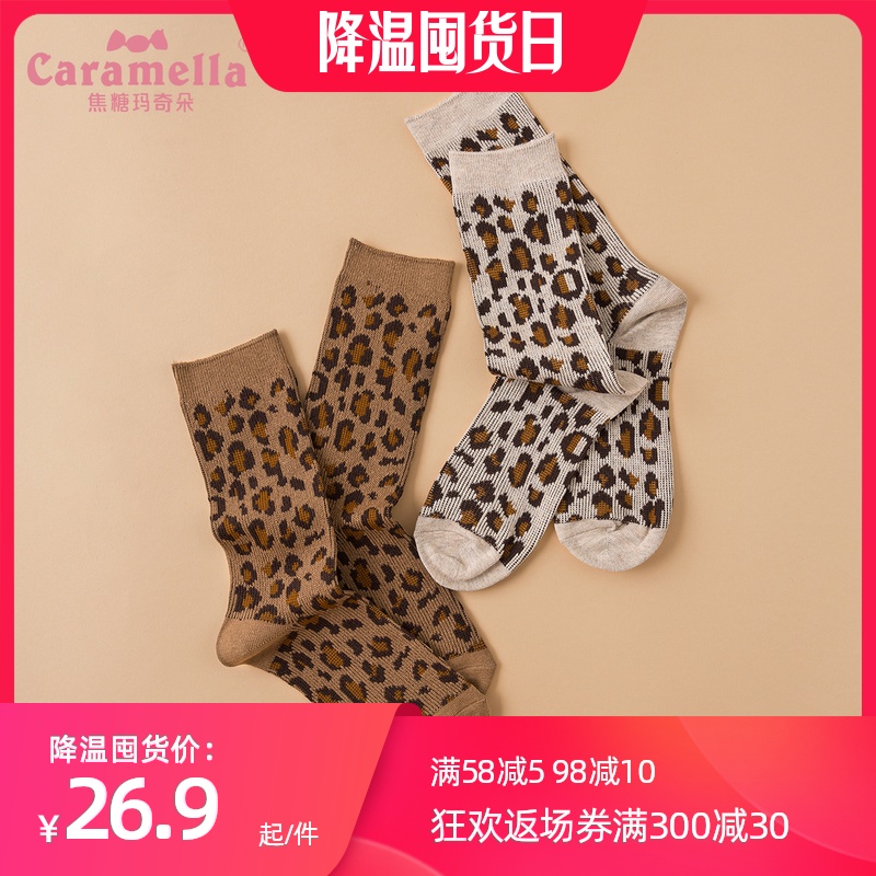 CARAMELLA袜子棉袜女中筒袜ins潮街头袜秋冬潮流日系豹纹ulzzang
