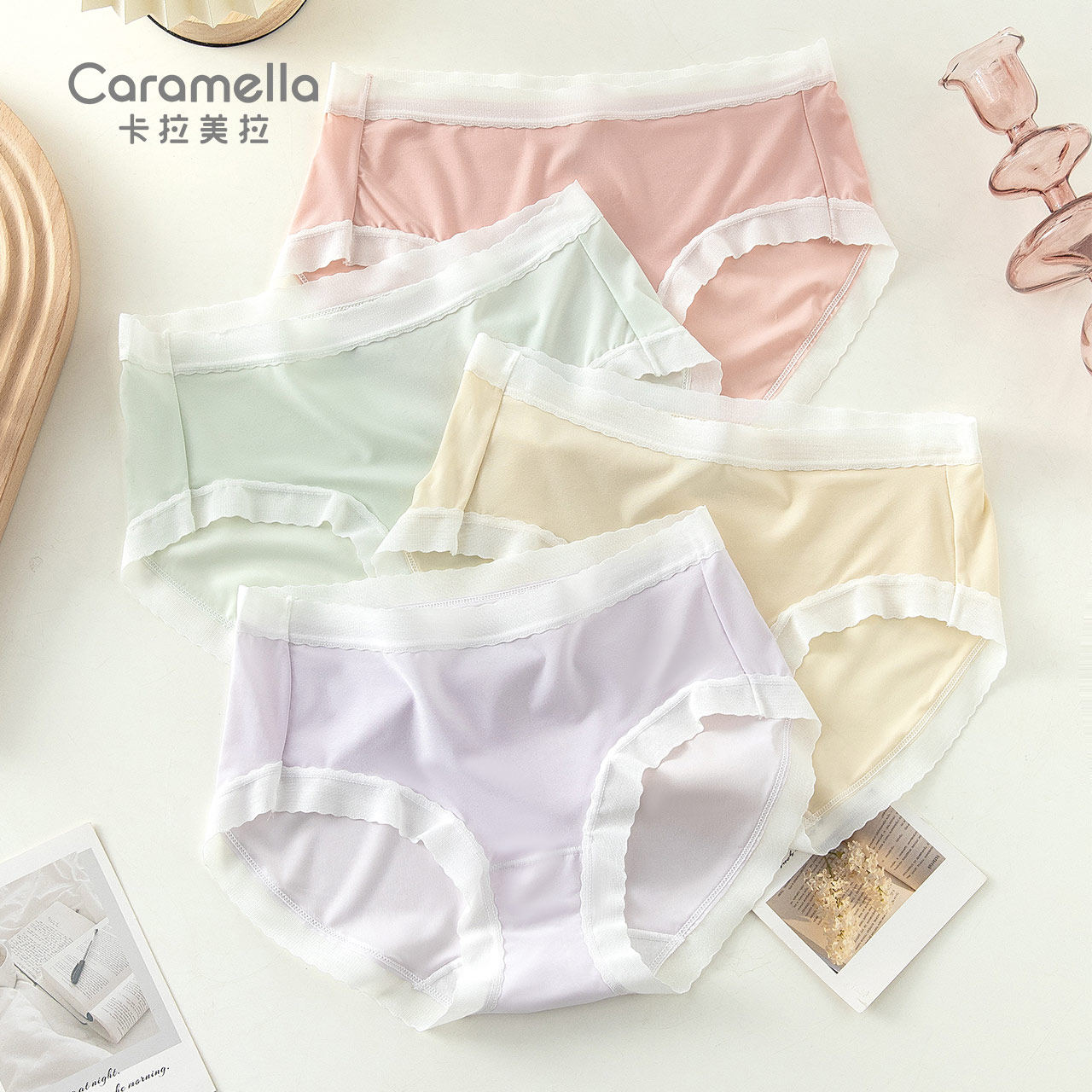 caramella冰丝女士内裤凉爽透气薄款简约中腰蕾丝三角裤纯色短裤,女士内衣/男士内衣/家居服,女三角裤,淘宝优惠券,粉丝福利购,淘宝优惠卷