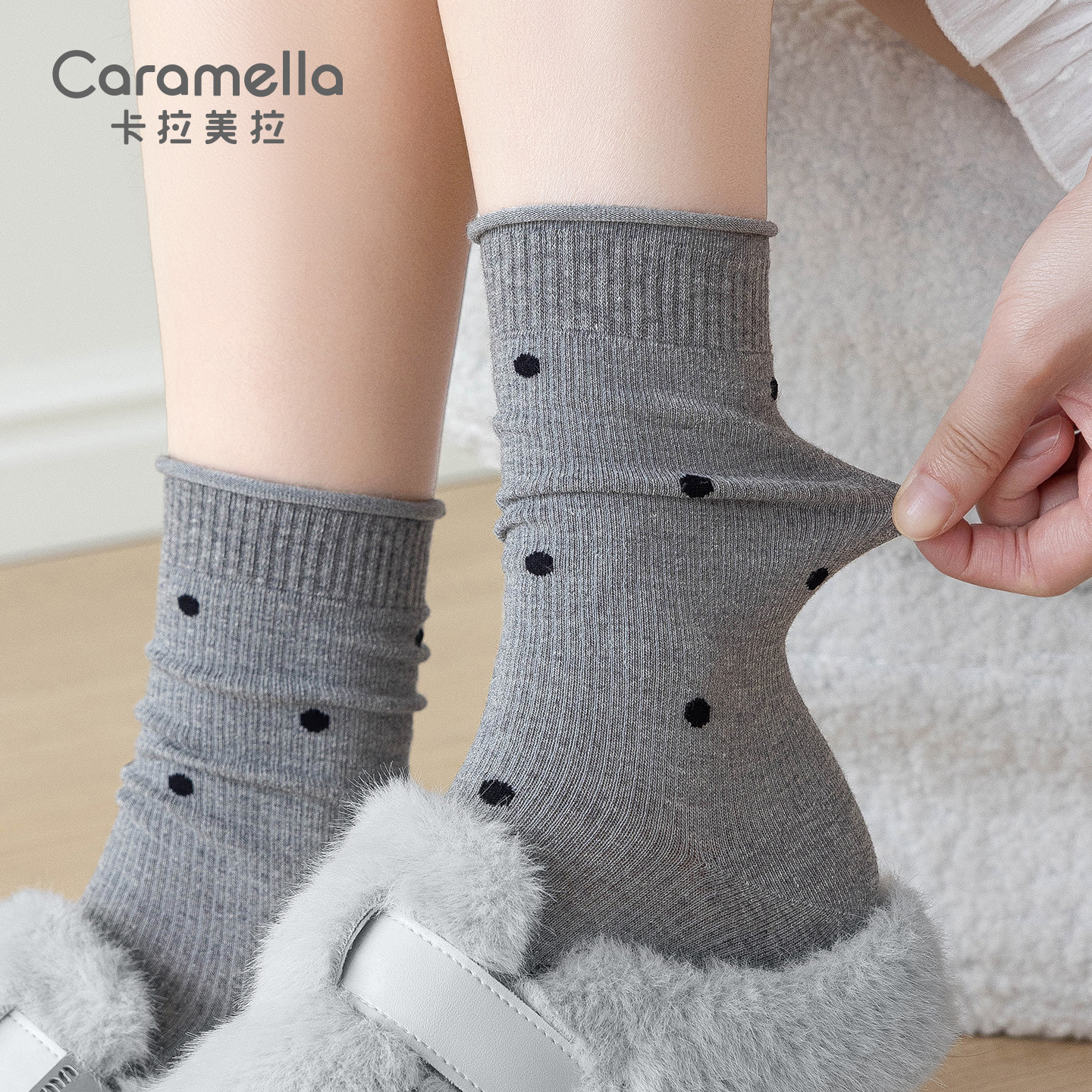 卡拉美拉2025秋冬新款女袜波点中筒袜百搭款袜子舒适甜美潮流时尚