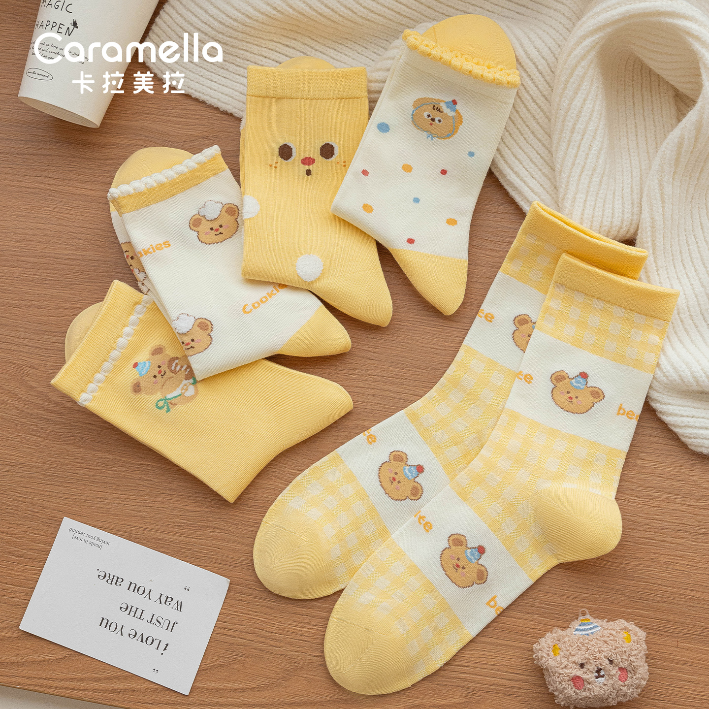 卡拉美拉袜子女秋冬棉袜吸汗2025新款可爱卡通中筒袜穿搭潮流女袜