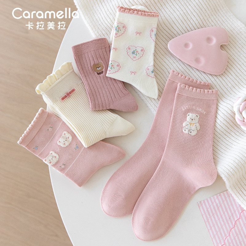 卡拉美拉2025秋冬新款保暖女袜舒适中筒袜可爱卡通搭配袜子女棉袜