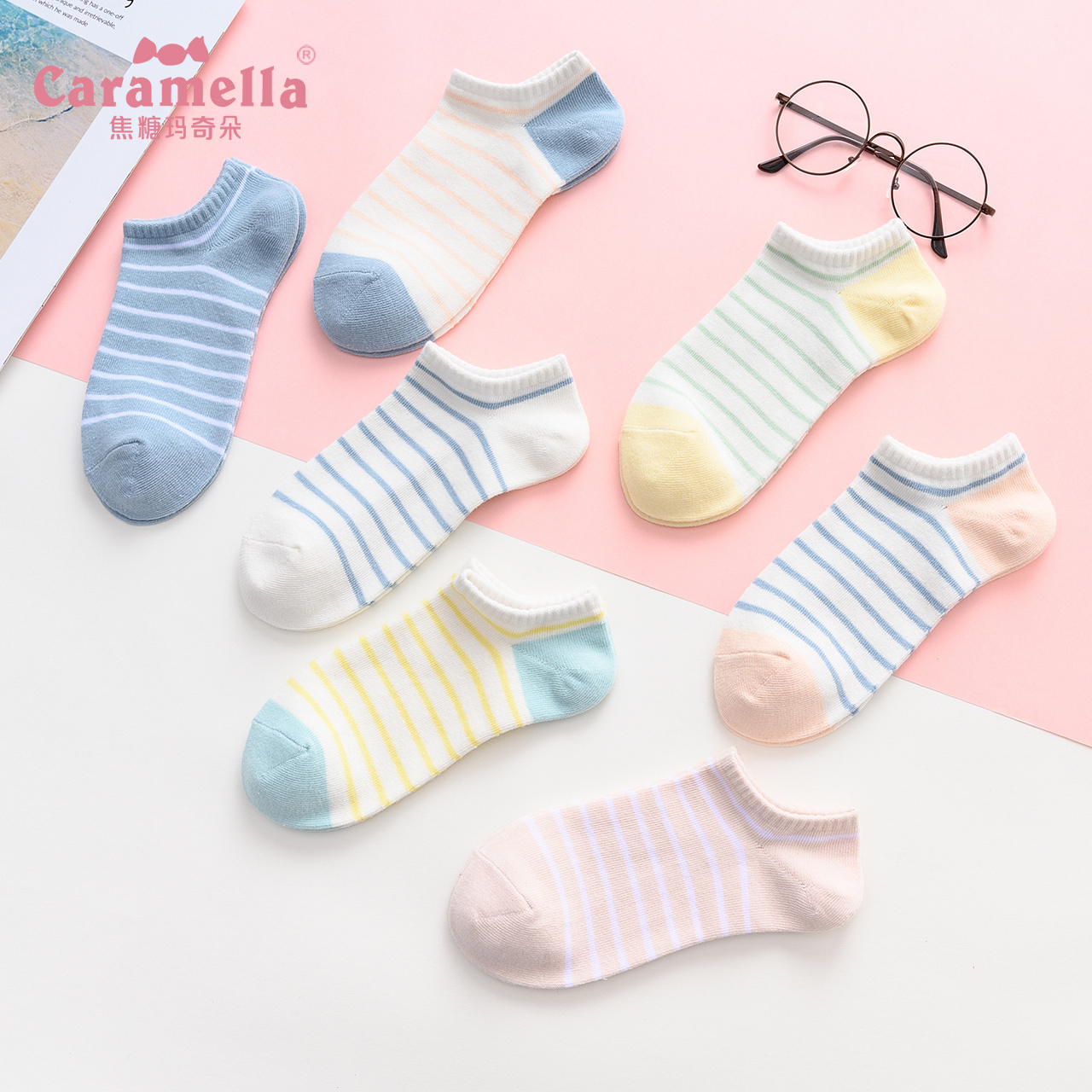 CARAMELLA袜子女夏天中筒袜棉袜薄款短袜低帮浅口纯色袜子女ins潮