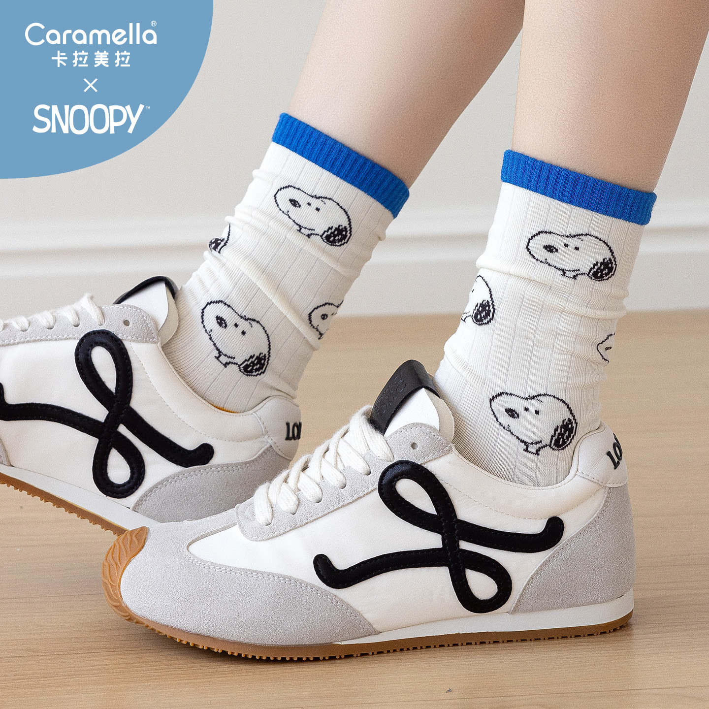 卡拉美拉袜子女秋冬新款女袜史努比联名款可爱卡通中筒袜棉袜子