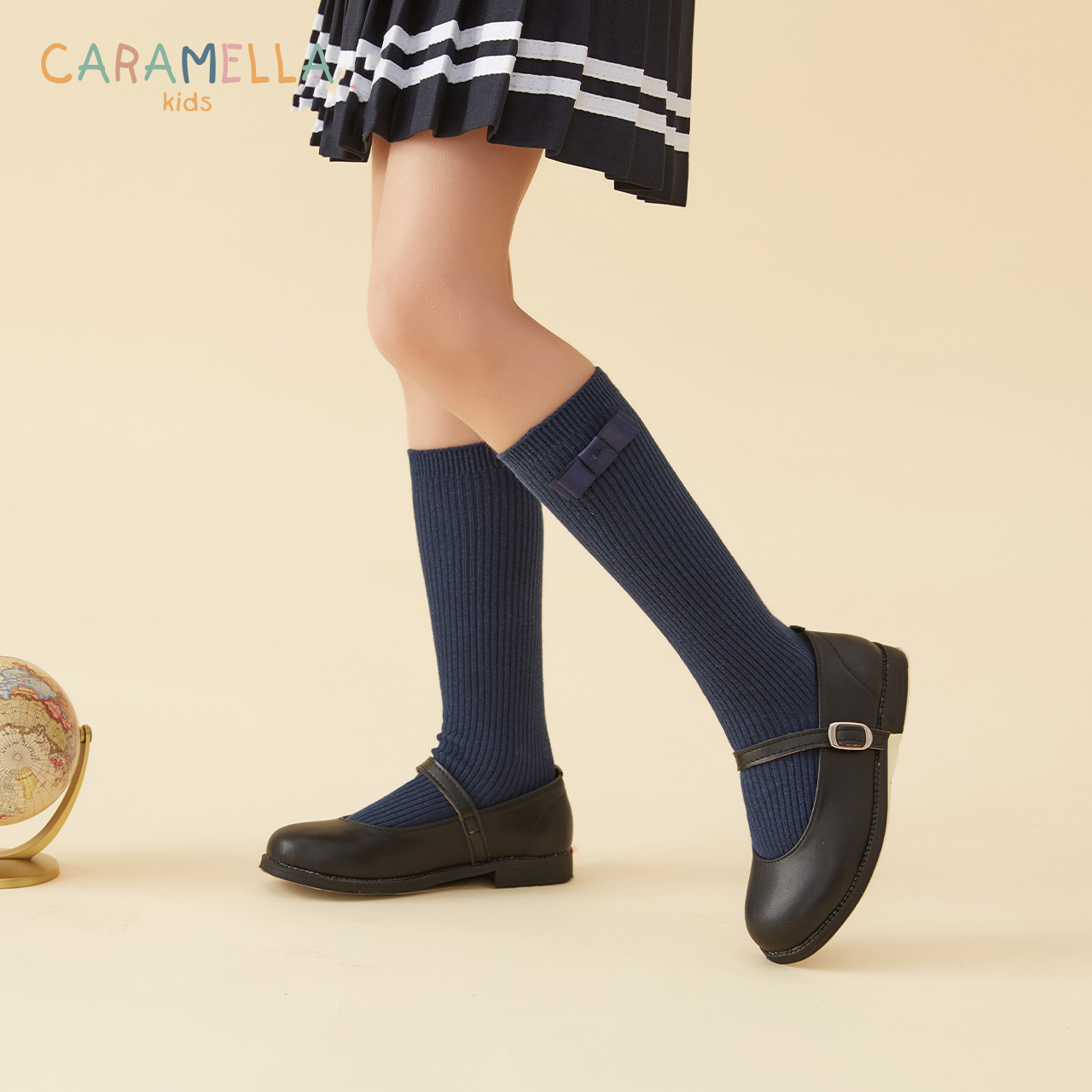 caramella宝宝学生婴儿童女童纯棉春秋四季过及膝中长筒防滑袜子