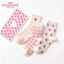 CARAMELLA袜子女中筒袜可爱jk棉袜子春秋女ins潮中长筒刺绣袜子