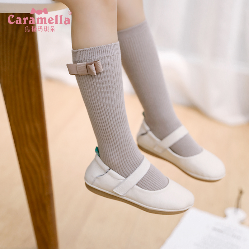 caramella秋冬儿童袜子宝宝长袜婴儿女纯棉袜过膝袜及膝中高筒袜