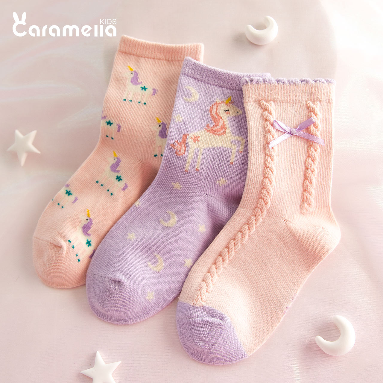 caramella儿童宝宝秋冬季女袜子动物中长筒纯棉婴儿甜美春秋童袜